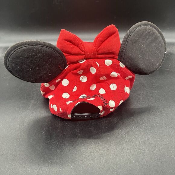Disney Parks Minnie Mouse Hat Ears Red White Polka Dot Adjustable Youth Cap - Picture 2 of 4